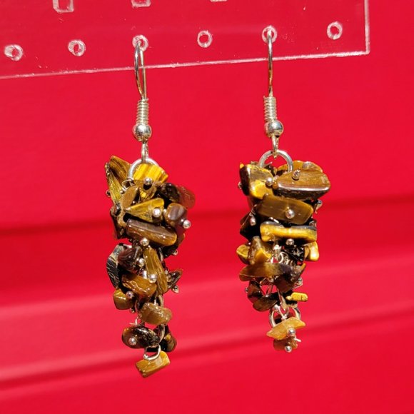 Tiger's Eye Chip Cluster Earrings - Picture 5 of 6